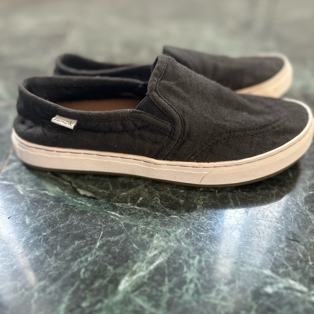 Sanuk Black Slip-On Sneakers